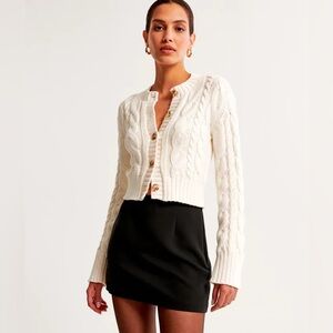 Abercrombie & Fitch White Cable Knit Button-Up Cardigan
